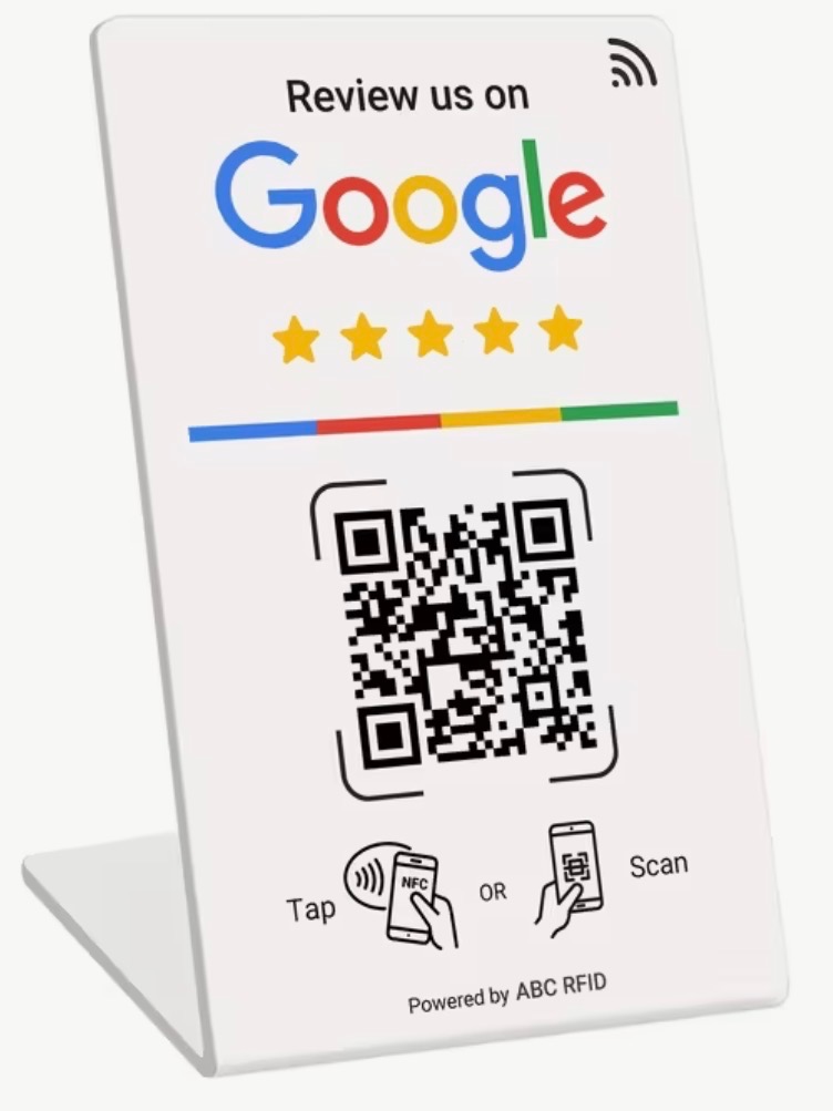 White NFC Google review table stand